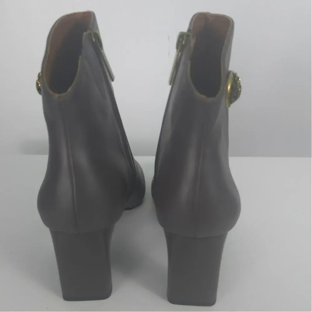 Kurt Geiger Chelsea Square Toe Bootie Brown Leather Ankle Block Heel Size 41